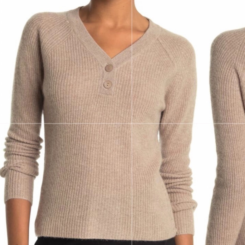 Griffin 100% Cashmere V-Neck Ribbed Sweater Size Large NWT